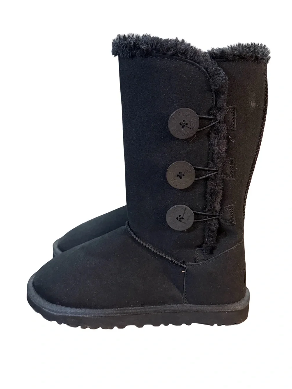 UGG Bailey Button Triplet II Tall Boots Black Suede Women’s Size 8